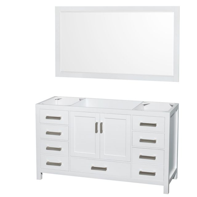 Wyndham Collection Sheffield 60 Inch Single Bath Vanity In White, No Countertop, No Sink, and 58 Inch Mirror - WCS141460SWHCXSXXM58