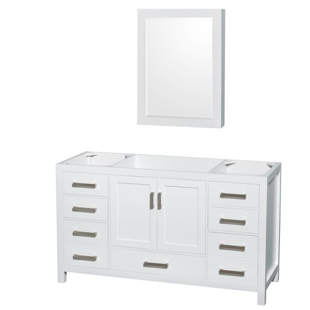 Wyndham Collection Sheffield 60 Inch Single Bath Vanity In White, No Countertop, No Sink, and Medicine Cabinet - WCS141460SWHCXSXXMED