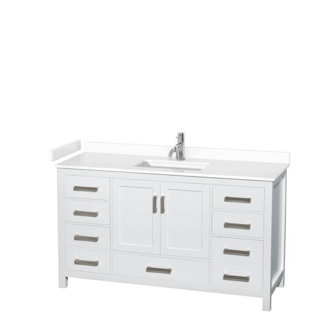 Wyndham Collection Sheffield 60 inch Single Bathroom Vanity in White with White Cultured Marble Countertop, Undermount Square Sink and No Mirror - WCS141460SWHWCUNSMXX