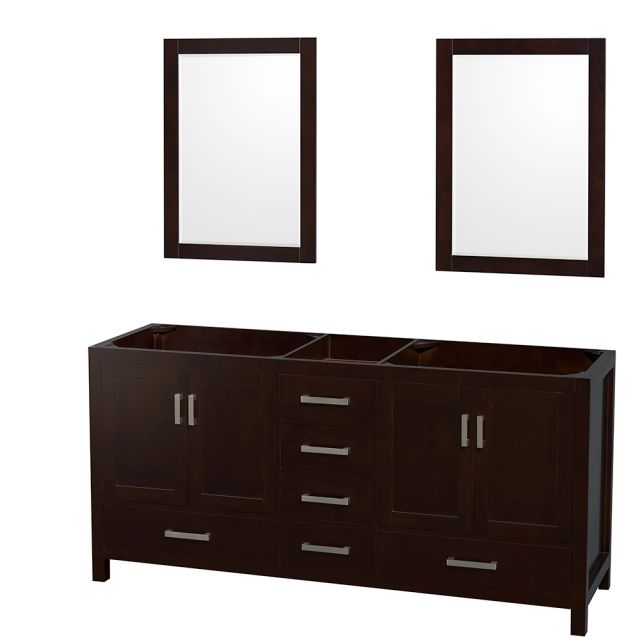 Wyndham Collection Sheffield 72 Inch Double Bath Vanity in Espresso, No Countertop, No Sinks, and 24 Inch Mirrors - WCS141472DESCXSXXM24