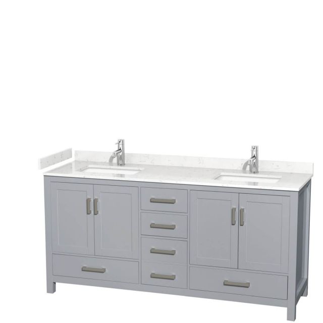 Wyndham Collection Sheffield 72 inch Double Bathroom Vanity in Gray with Carrara Cultured Marble Countertop, Undermount Square Sinks and No Mirror - WCS141472DGYC2UNSMXX