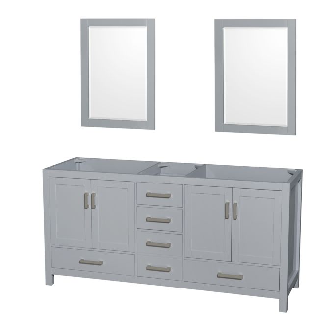 Wyndham Collection Sheffield 72 Inch Double Bath Vanity In Gray with 24 Inch Mirrors - WCS141472DGYCXSXXM24