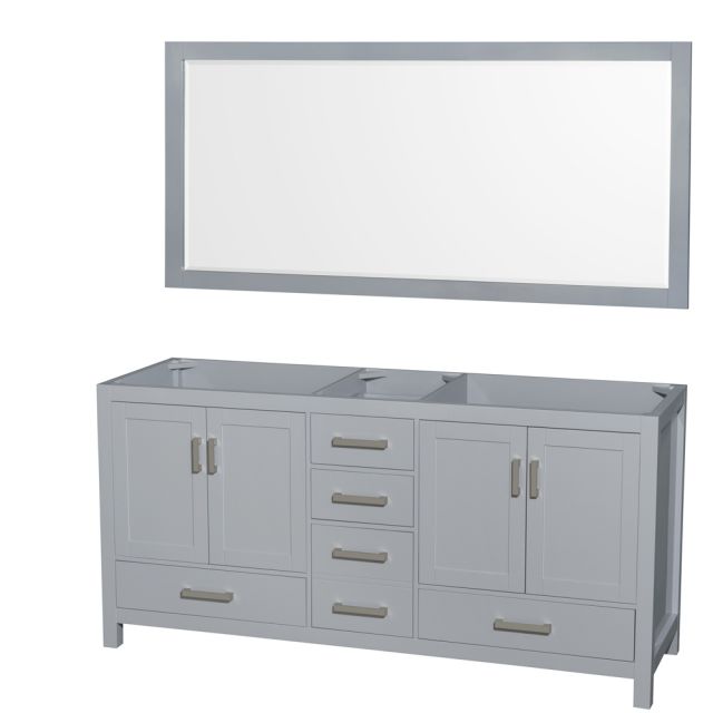 Wyndham Collection Sheffield 72 Inch Double Bath Vanity In Gray with 70 Inch Mirror - WCS141472DGYCXSXXM70