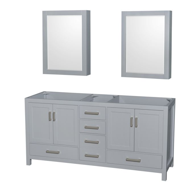 Wyndham Collection Sheffield 72 Inch Double Bath Vanity In Gray with Medicine Cabinets - WCS141472DGYCXSXXMED
