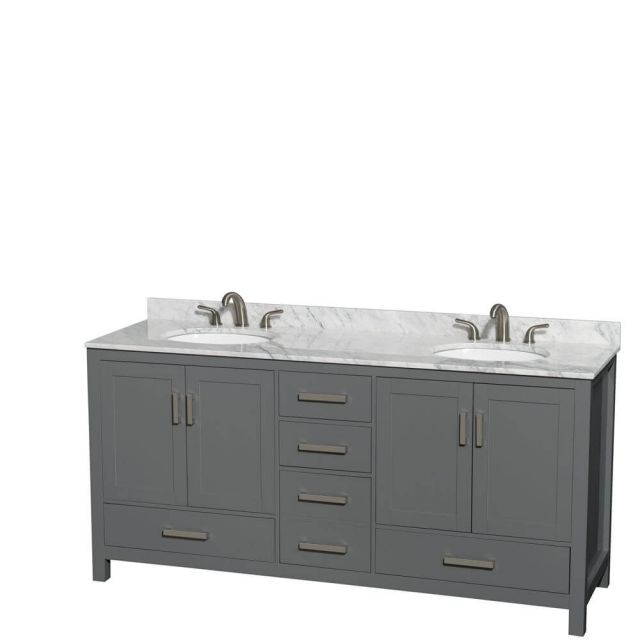 Wyndham Collection Sheffield 72 Inch Double Bath Vanity In Dark Gray with White Carrara Marble Countertop with Undermount Oval Sinks - WCS141472DKGCMUNOMXX