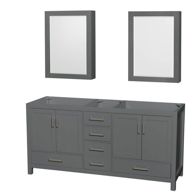 Wyndham Collection Sheffield 72 Inch Double Bath Vanity In Dark Gray with Medicine Cabinets - WCS141472DKGCXSXXMED