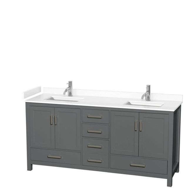Wyndham Collection Sheffield 72 inch Double Bathroom Vanity in Dark Gray with White Cultured Marble Countertop, Undermount Square Sinks and No Mirror - WCS141472DKGWCUNSMXX