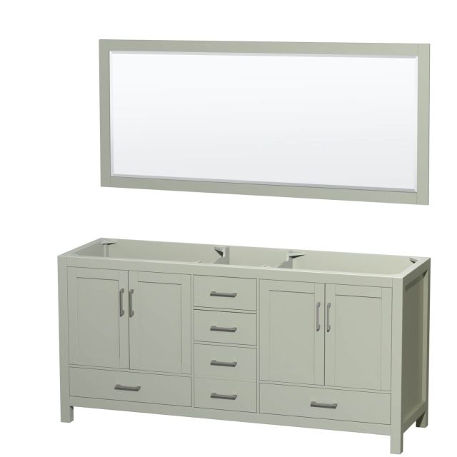 Wyndham Collection Sheffield 72 Inch Double Bathroom Vanity in Light Green with Brushed Nickel Trim, No Countertop and No Sink WCS141472DLGCXSXXM70