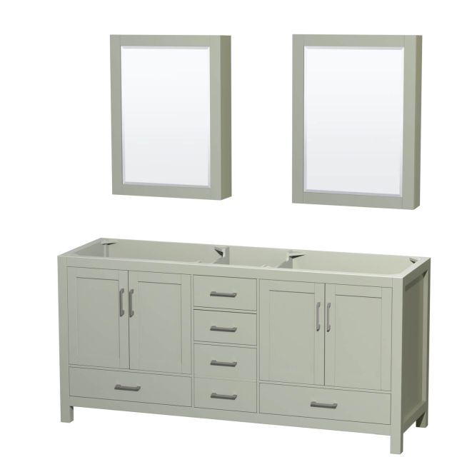 Wyndham Collection Sheffield 72 Inch Double Bathroom Vanity in Light Green with Brushed Nickel Trim, No Countertop and No Sink WCS141472DLGCXSXXMED