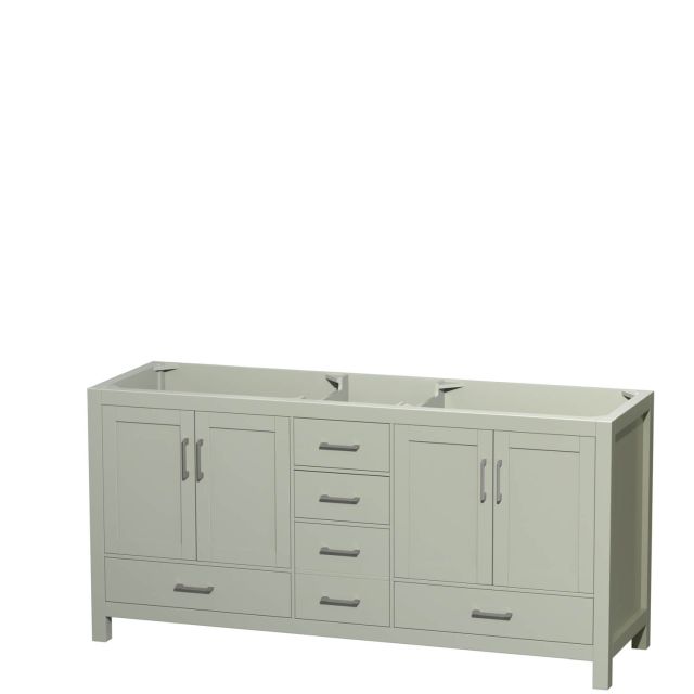 Wyndham Collection Sheffield 72 Inch Double Bathroom Vanity in Light Green with Brushed Nickel Trim, No Countertop and No Sink WCS141472DLGCXSXXMXX