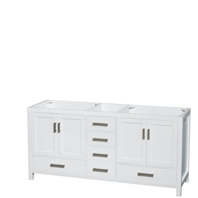 Wyndham Collection Sheffield 72 Inch Double Bath Vanity In White, No Countertop, No Sinks, and No Mirror - WCS141472DWHCXSXXMXX