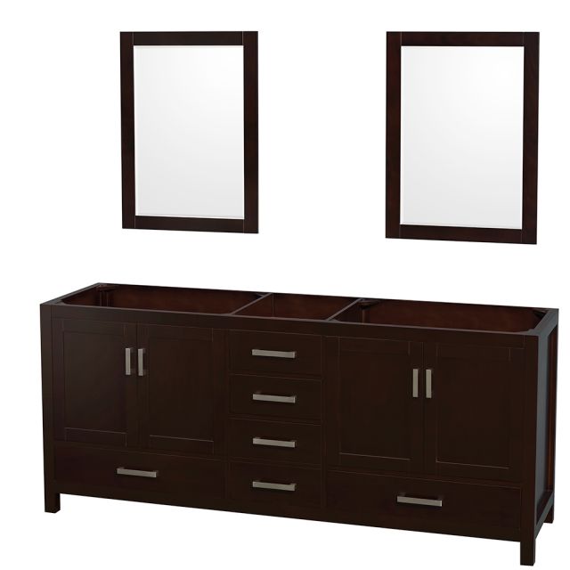 Wyndham Collection Sheffield 80 Inch Double Bath Vanity in Espresso, No Countertop, No Sinks, and 24 Inch Mirrors - WCS141480DESCXSXXM24
