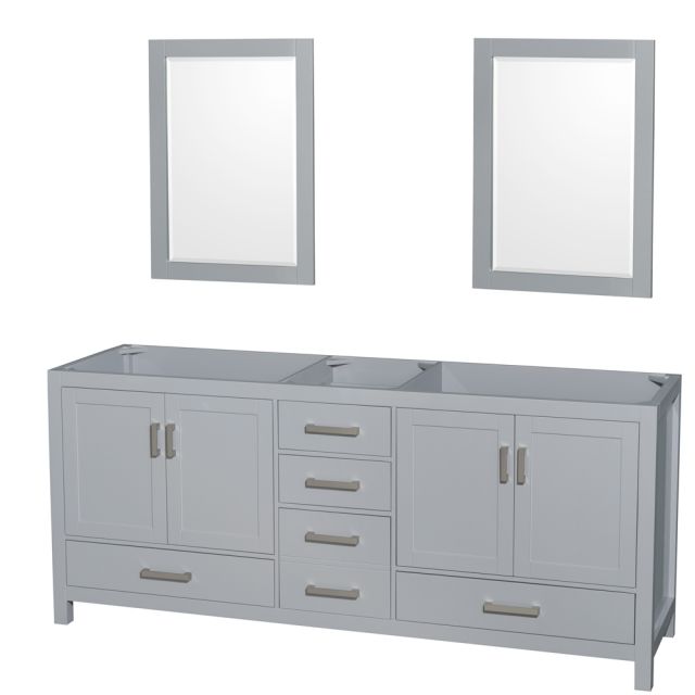 Wyndham Collection Sheffield 80 Inch Double Bath Vanity In Gray with 24 Inch Mirrors - WCS141480DGYCXSXXM24