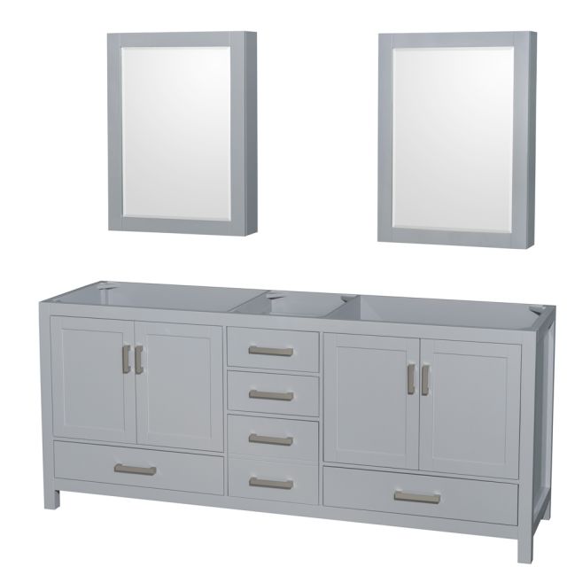 Wyndham Collection Sheffield 80 Inch Double Bath Vanity In Gray with Medicine Cabinets - WCS141480DGYCXSXXMED