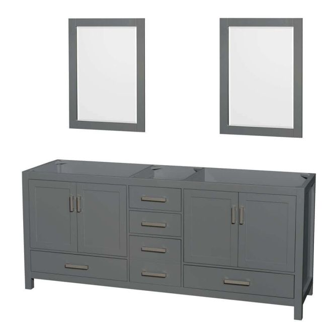 Wyndham Collection Sheffield 80 Inch Double Bath Vanity In Dark Gray with 24 Inch Mirrors - WCS141480DKGCXSXXM24