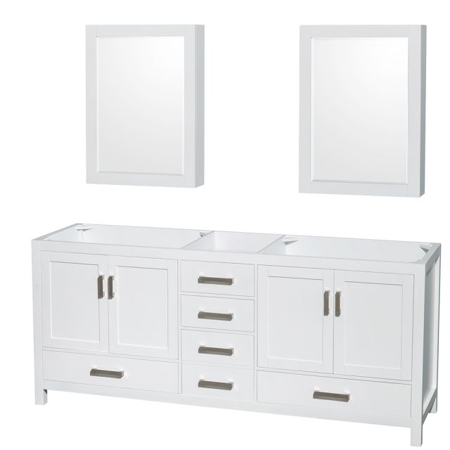 Wyndham Collection Sheffield 80 Inch Double Bath Vanity In White, No Countertop, No Sinks, and Medicine Cabinets - WCS141480DWHCXSXXMED