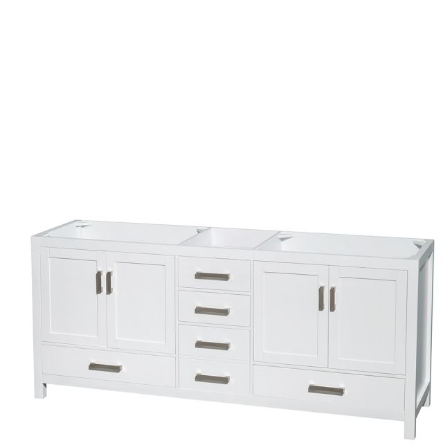 Wyndham Collection Sheffield 80 Inch Double Bath Vanity In White, No Countertop, No Sinks, and No Mirror - WCS141480DWHCXSXXMXX
