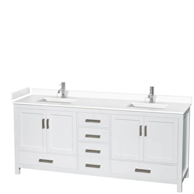 Wyndham Collection Sheffield 80 inch Double Bathroom Vanity in White with White Cultured Marble Countertop, Undermount Square Sinks and No Mirror - WCS141480DWHWCUNSMXX