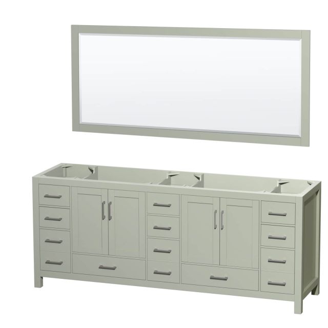 Wyndham Collection Sheffield 84 Inch Double Bathroom Vanity in Light Green with Brushed Nickel Trim, No Countertop and No Sink WCS141484DLGCXSXXM70