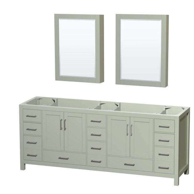 Wyndham Collection Sheffield 84 Inch Double Bathroom Vanity in Light Green with Brushed Nickel Trim, No Countertop and No Sink WCS141484DLGCXSXXMED