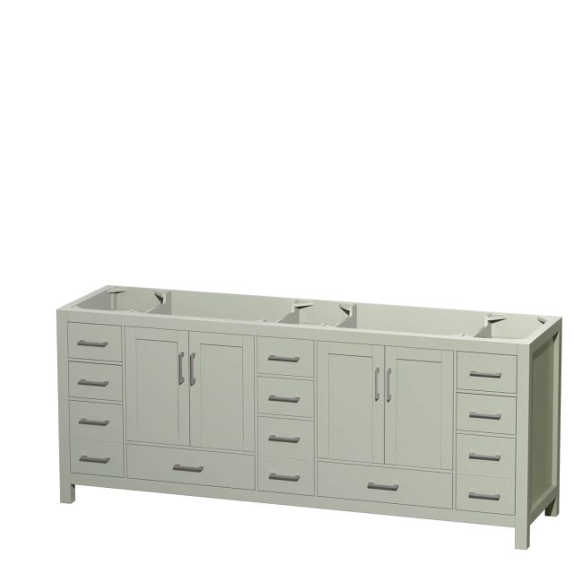 Wyndham Collection Sheffield 84 Inch Double Bathroom Vanity in Light Green with Brushed Nickel Trim, No Countertop and No Sink WCS141484DLGCXSXXMXX