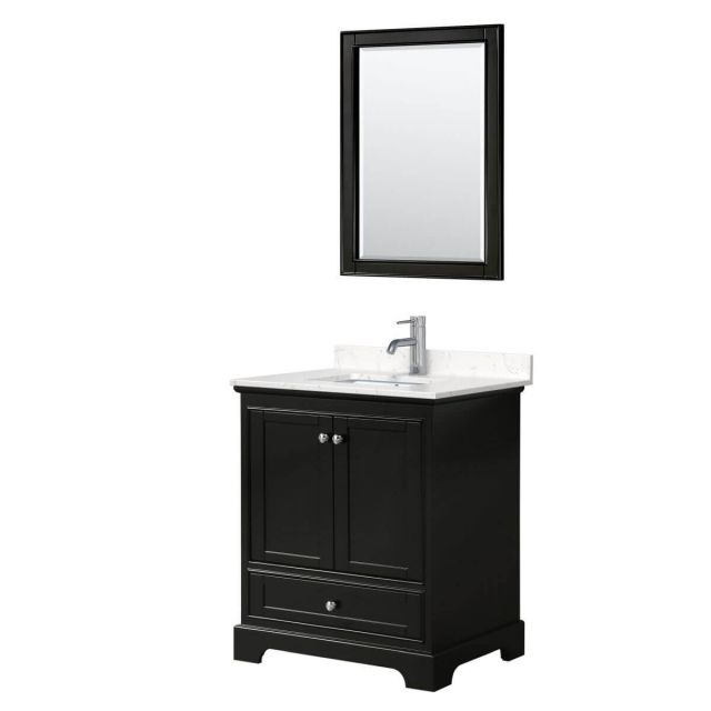 Wyndham Collection Deborah 30 inch Single Bathroom Vanity in Dark Espresso with Light-Vein Carrara Cultured Marble Countertop, Undermount Square Sink and 24 inch Mirror - WCS202030SDEC2UNSM24
