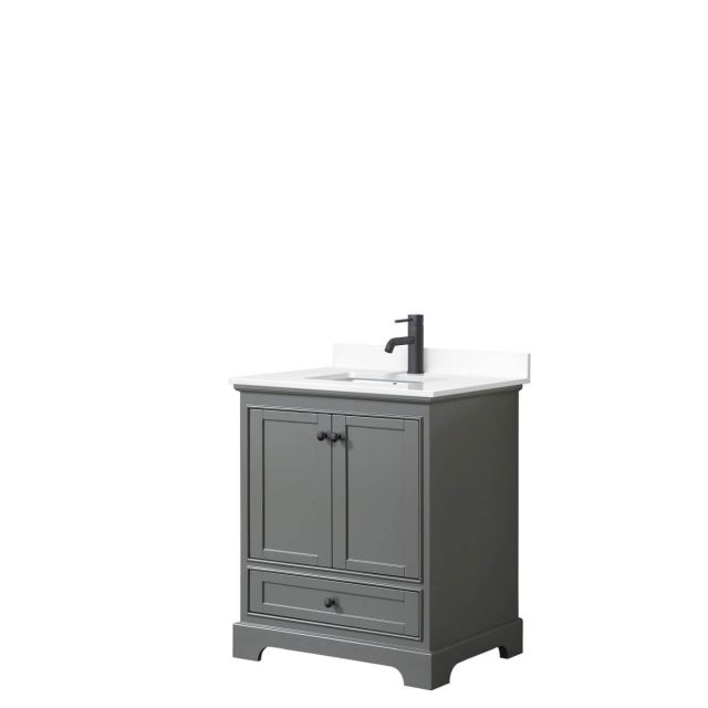 Wyndham Collection Deborah 30 inch Single Bathroom Vanity in Dark Gray with White Cultured Marble Countertop, Undermount Square Sink and Matte Black Trim WCS202030SGBWCUNSMXX