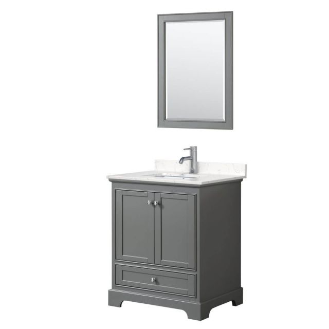 Wyndham Collection Deborah 30 inch Single Bathroom Vanity in Dark Gray with Light-Vein Carrara Cultured Marble Countertop, Undermount Square Sink and 24 inch Mirror - WCS202030SKGC2UNSM24