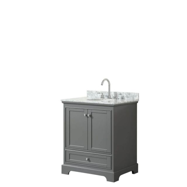 Wyndham Collection Deborah 30 inch Single Bath Vanity in Dark Gray with White Carrara Marble Countertop and Undermount Oval Sink - WCS202030SKGCMUNOMXX