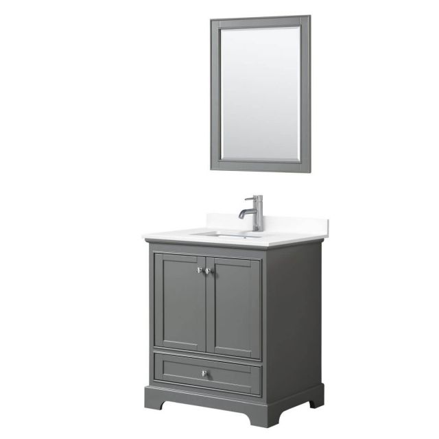 Wyndham Collection Deborah 30 inch Single Bathroom Vanity in Dark Gray with White Cultured Marble Countertop, Undermount Square Sink and 24 inch Mirror - WCS202030SKGWCUNSM24