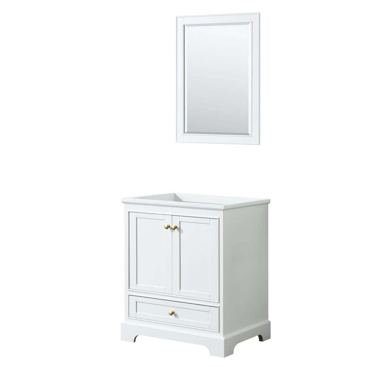 Wyndham Collection Deborah 30 inch Single Bathroom Vanity in White with 24 inch Mirror, Brushed Gold Trim, No Countertop and No Sink - WCS202030SWGCXSXXM24