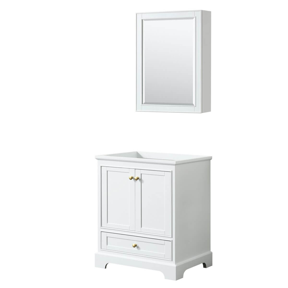 Wyndham Collection Deborah 30 inch Single Bathroom Vanity in White with Medicine Cabinet, Brushed Gold Trim, No Countertop and No Sink - WCS202030SWGCXSXXMED