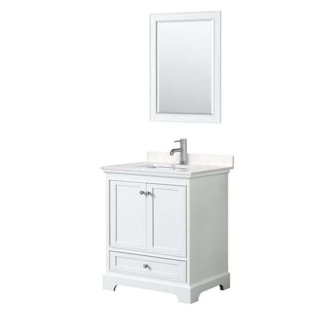 Wyndham Collection Deborah 30 inch Single Bathroom Vanity in White with Light-Vein Carrara Cultured Marble Countertop, Undermount Square Sink and 24 inch Mirror - WCS202030SWHC2UNSM24