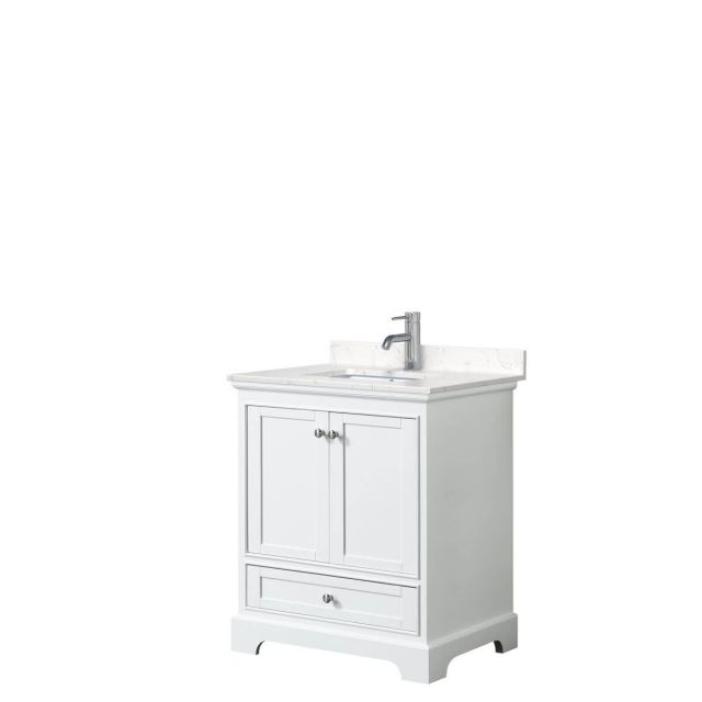 Wyndham Collection Deborah 30 inch Single Bathroom Vanity in White with Light-Vein Carrara Cultured Marble Countertop, Undermount Square Sink and No Mirror - WCS202030SWHC2UNSMXX