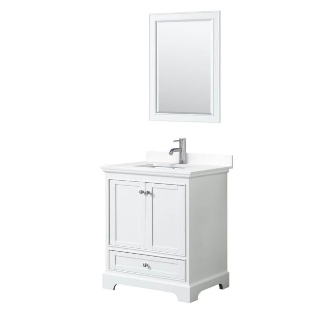 Wyndham Collection Deborah 30 inch Single Bathroom Vanity in White with White Cultured Marble Countertop, Undermount Square Sink and 24 inch Mirror - WCS202030SWHWCUNSM24