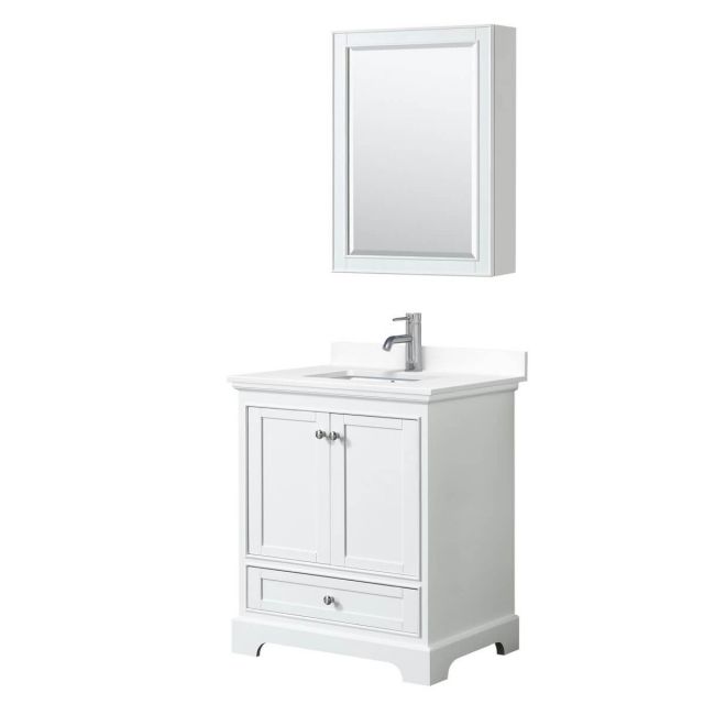 Wyndham Collection Deborah 30 inch Single Bathroom Vanity in White with White Cultured Marble Countertop, Undermount Square Sink and Medicine Cabinet - WCS202030SWHWCUNSMED