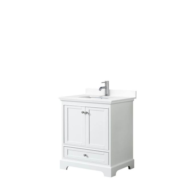 Wyndham Collection Deborah 30 inch Single Bathroom Vanity in White with White Cultured Marble Countertop, Undermount Square Sink and No Mirror - WCS202030SWHWCUNSMXX
