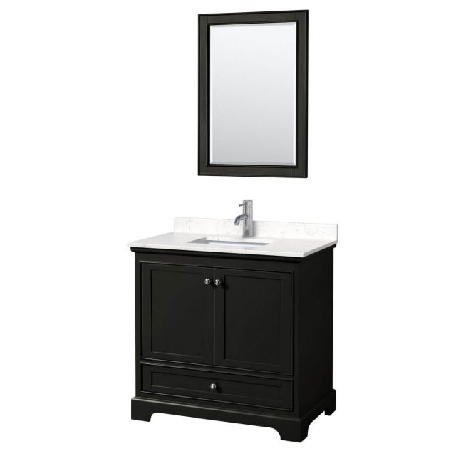 Wyndham Collection Deborah 36 inch Single Bathroom Vanity in Dark Espresso with Light-Vein Carrara Cultured Marble Countertop, Undermount Square Sink and 24 inch Mirror - WCS202036SDEC2UNSM24