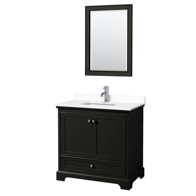 Wyndham Collection Deborah 36 inch Single Bathroom Vanity in Dark Espresso with White Cultured Marble Countertop, Undermount Square Sink and 24 inch Mirror - WCS202036SDEWCUNSM24
