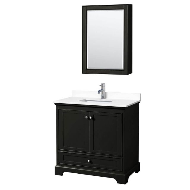 Wyndham Collection Deborah 36 inch Single Bathroom Vanity in Dark Espresso with White Cultured Marble Countertop, Undermount Square Sink and Medicine Cabinet - WCS202036SDEWCUNSMED