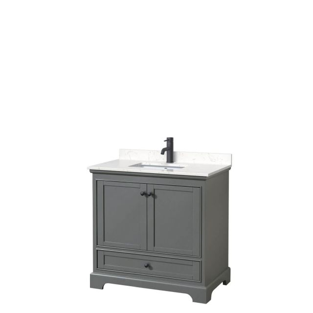 Wyndham Collection Deborah 36 inch Single Bathroom Vanity in Dark Gray with Carrara Cultured Marble Countertop, Undermount Square Sink and Matte Black Trim WCS202036SGBC2UNSMXX
