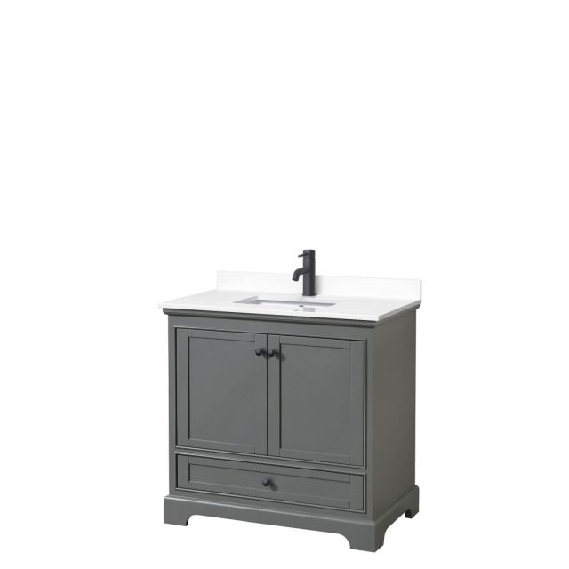 Wyndham Collection Deborah 36 inch Single Bathroom Vanity in Dark Gray with White Cultured Marble Countertop, Undermount Square Sink and Matte Black Trim WCS202036SGBWCUNSMXX