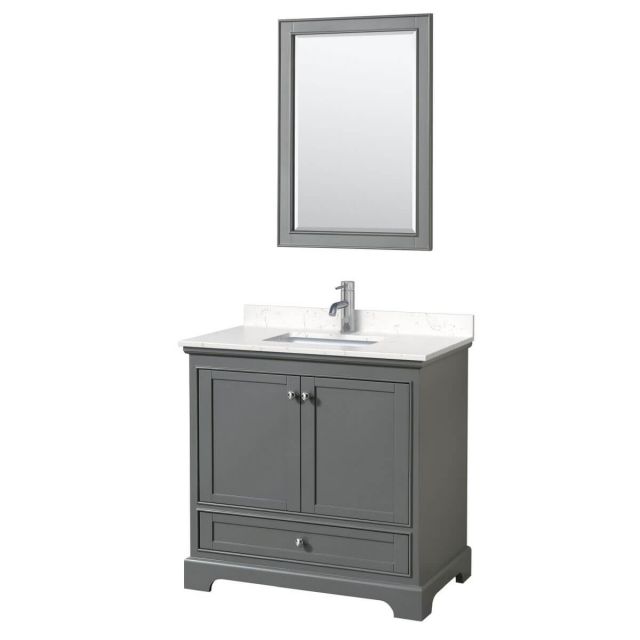 Wyndham Collection Deborah 36 inch Single Bathroom Vanity in Dark Gray with Light-Vein Carrara Cultured Marble Countertop, Undermount Square Sink and 24 inch Mirror - WCS202036SKGC2UNSM24