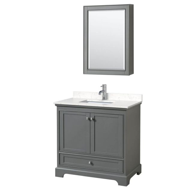 Wyndham Collection Deborah 36 inch Single Bathroom Vanity in Dark Gray with Light-Vein Carrara Cultured Marble Countertop, Undermount Square Sink and Medicine Cabinet - WCS202036SKGC2UNSMED