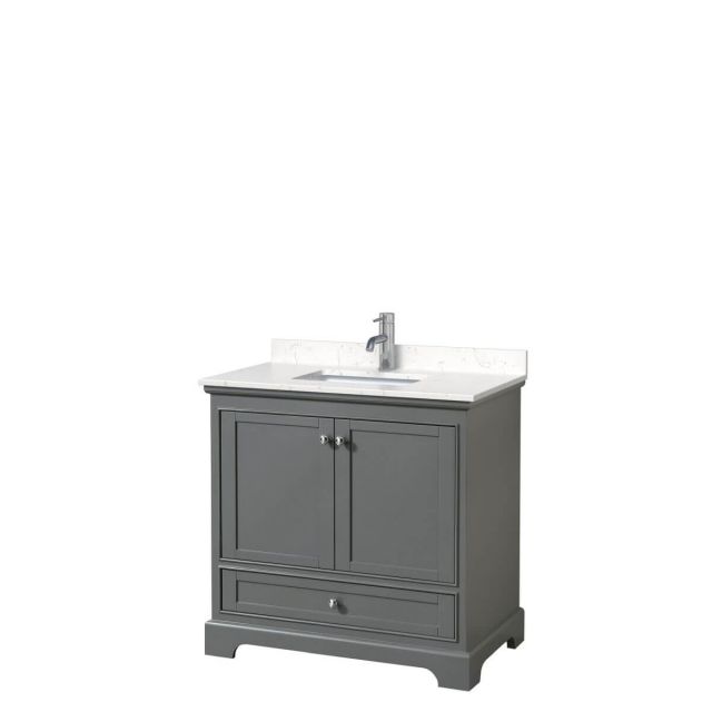Wyndham Collection Deborah 36 inch Single Bathroom Vanity in Dark Gray with Light-Vein Carrara Cultured Marble Countertop, Undermount Square Sink and No Mirror - WCS202036SKGC2UNSMXX