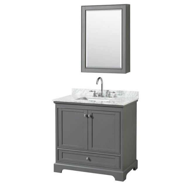 Wyndham Collection Deborah 36 Inch Single Bath Vanity In Dark Gray With White Carrara Marble Countertop With Undermount Square Sink With Medicine Cabinet - WCS202036SKGCMUNSMED