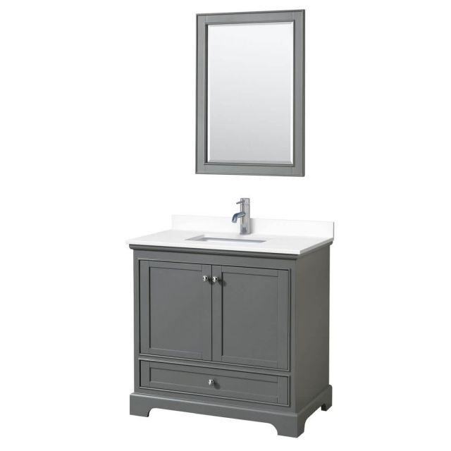 Wyndham Collection Deborah 36 inch Single Bathroom Vanity in Dark Gray with White Cultured Marble Countertop, Undermount Square Sink and 24 inch Mirror - WCS202036SKGWCUNSM24