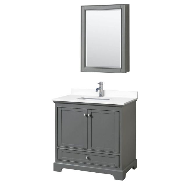 Wyndham Collection Deborah 36 inch Single Bathroom Vanity in Dark Gray with White Cultured Marble Countertop, Undermount Square Sink and Medicine Cabinet - WCS202036SKGWCUNSMED
