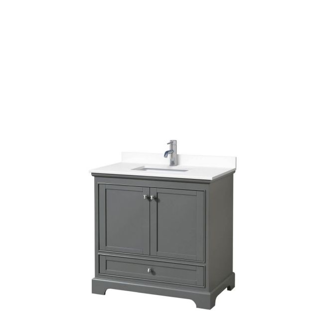 Wyndham Collection Deborah 36 inch Single Bathroom Vanity in Dark Gray with White Cultured Marble Countertop, Undermount Square Sink and No Mirror - WCS202036SKGWCUNSMXX