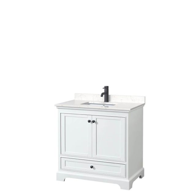 Wyndham Collection Deborah 36 inch Single Bathroom Vanity in White with Carrara Cultured Marble Countertop, Undermount Square Sink and Matte Black Trim WCS202036SWBC2UNSMXX